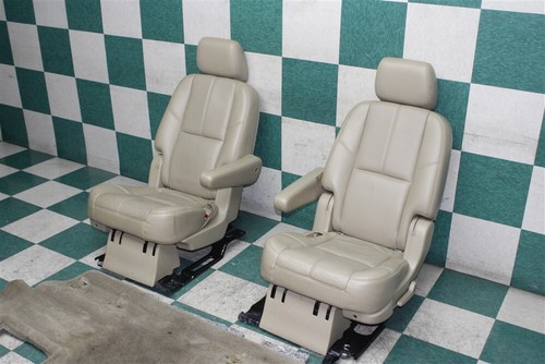 11' GM SUV SWB Leather Tan Rear Second 2nd Row Captains Bucket Seats Pair Set OE - Picture 2 of 24