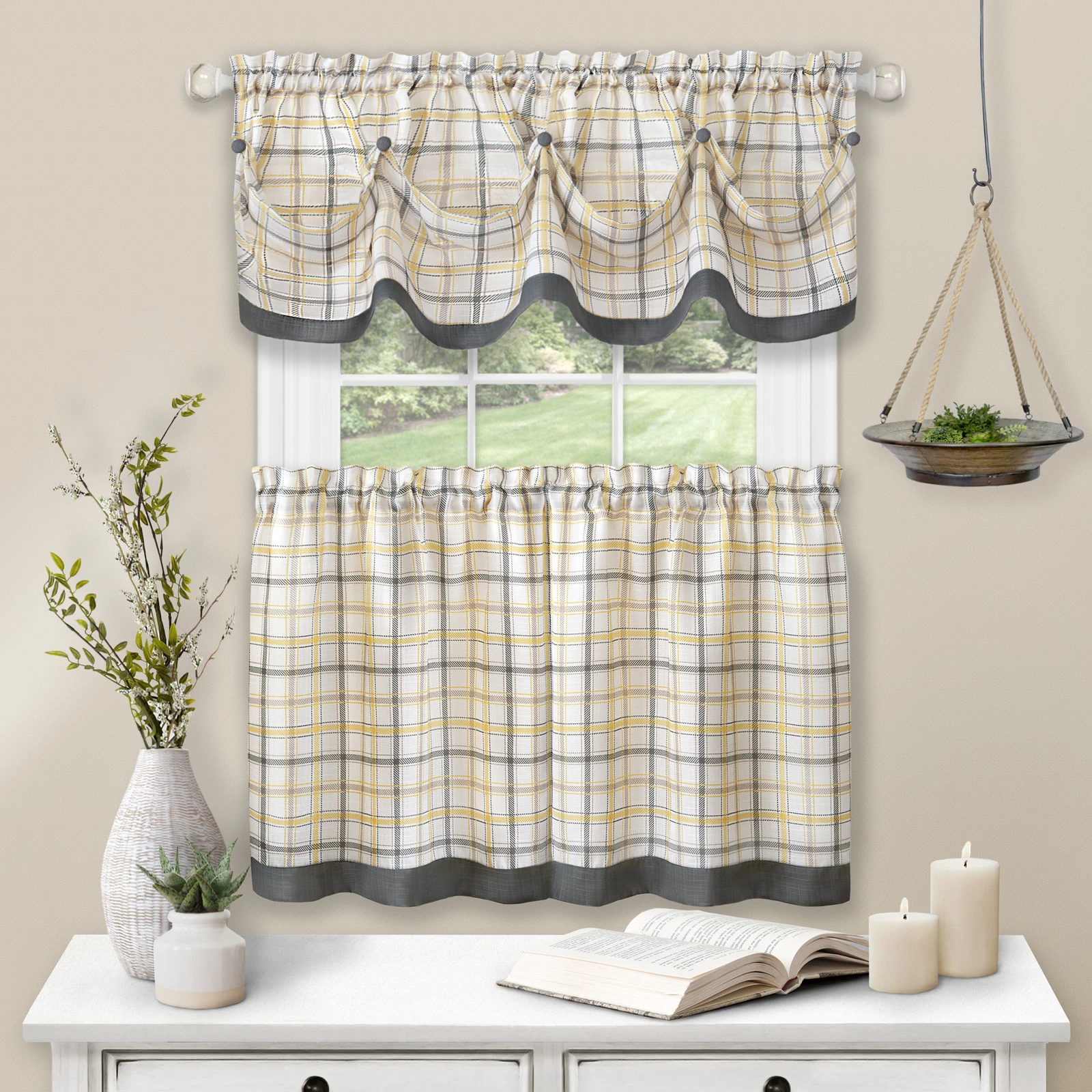 Achim Home Furnishing Tattersall Window Curtains for Kitchen, Living Room,