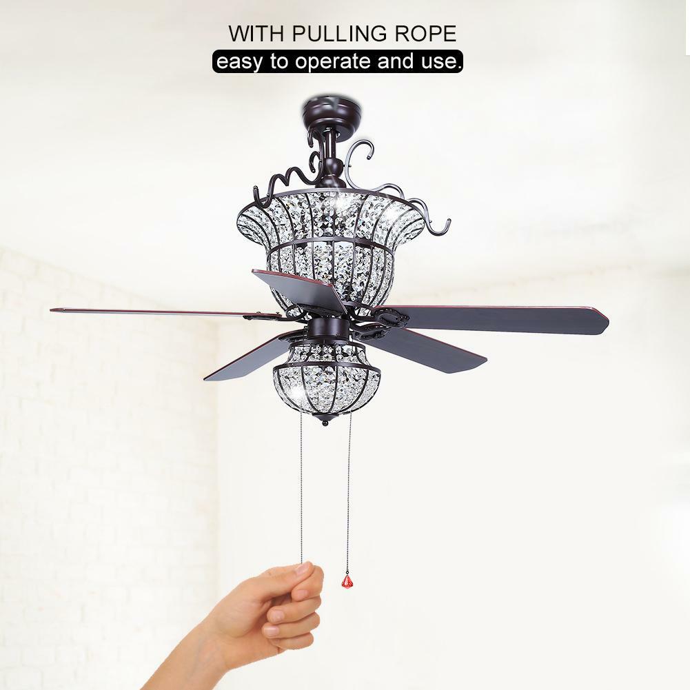 52 Inch 5 Blades Crystal Ceiling Fan Led Light For Restaurant