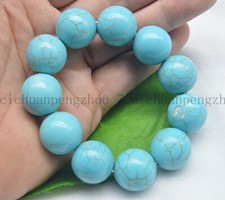 Huge 20mm Blue Turquoise Round Gemstone Beads Jewelry Elastic Bracelet 7.5"
