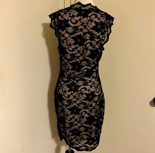 Abito vintage anni '90 nero + avorio floreale in pizzo elastico - Foto 3 di 9