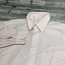 Brooks Brothers Gingham Dress Shirt Long Sleeve Pink Mens Size 17-34 See Pics