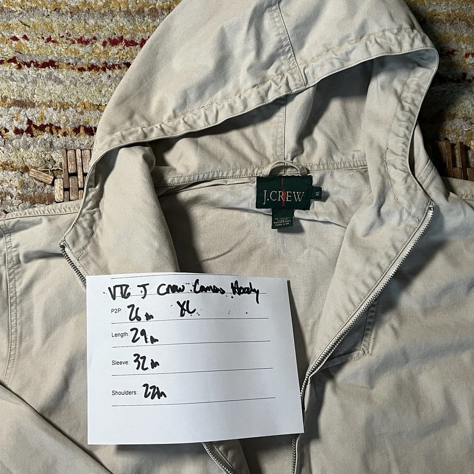 Vintage J. Crew Canvas Hoodie Hoody Full Zip Military Jacket Khaki Men’s XL VTG - Image 4 of 4