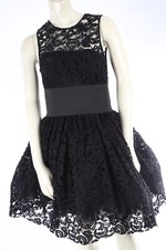 ASOS Black Sleeveless Wide Waist Band Lace Flare Mini Dress Size 8 (UK 12)