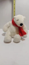 COCA COLA CLASSIC TEDDY BEAR STUFFED ANIMAL PLUSH WHITE POLAR RED SCARF 10" TOY