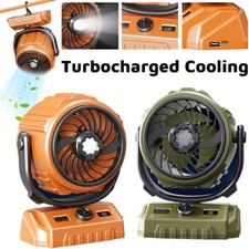 6000mAh Camping Tent Fan w/LED Light Rechargeable for Fishing Travel Emergency
