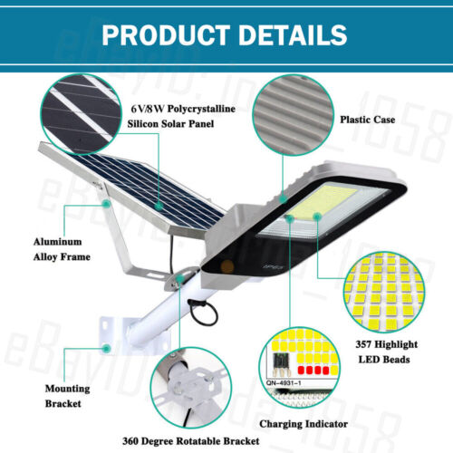 357LED IP65 Solar Street LED Light Remote Outdoor Garden Yard Flood Down Lamp - Picture 6 of 12