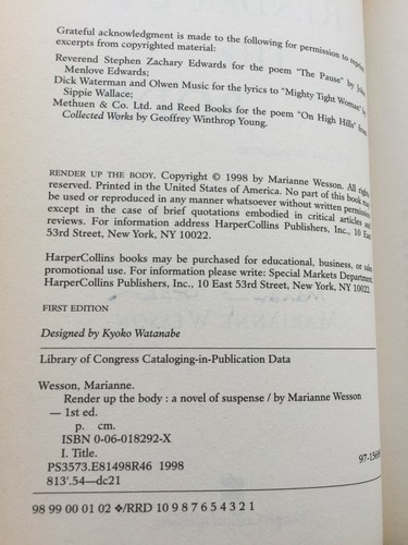 SIGNED - RENDER UP THE BODY by Marianne Wesson (1998, Hardcover) - Picture 5 of 7