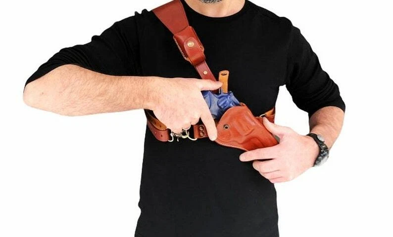 Leather Chest Holster For S&W Model 686 357 Mag - Genuine Leather - Right Hand - Image 4 of 4