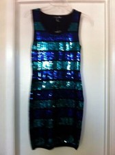 NWT $35 FOREVER 21 Black BodyCon Dress with Blue & Green Sequin Sz Small NEW