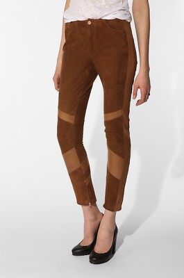 NWT House Of DAGMAR 100% Genuine Leather Suede Cognac Slim Pants 38 US 8 Ankle