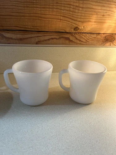 Vintage Federal Milk Glass Coffee Mugs Set Of 2 White D Handle Made In USA