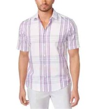 Alfani Men's Purple White Plaid Cotton Shirt Size M Retail 50