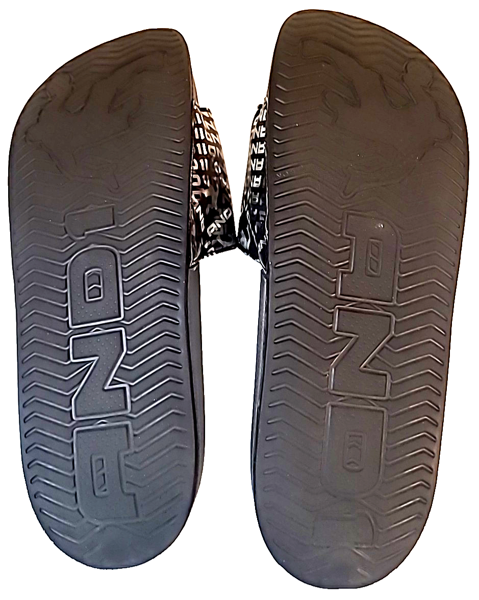 AND1 Men's Crossover Slides SZ 13 Black/Grey Holographic Spellout