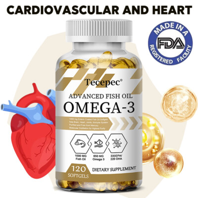 Fish Oil 1000mg, Omega 3 DHA/EPA Supports Brain,Heart,Joint,Immune Health