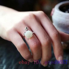 Green Jade Rose Rings 925 Silver Flower Women Jewelry Natural Adjustable Ring