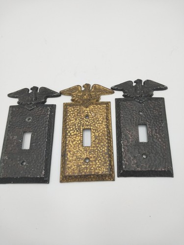 EDMAR Vintage Hammered Brass Eagle Light Switch Plate Cover Lot Of 3