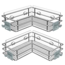 Corner Shower Shelves Stainless Steel, Adhesive Shower Caddy Basket Rack with Ho