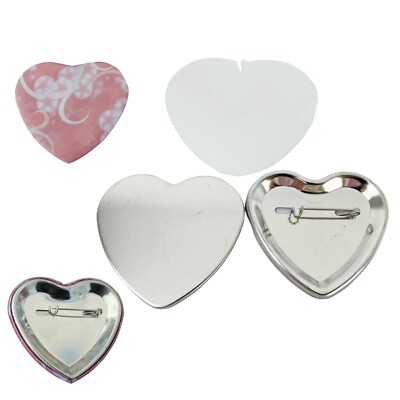 52x57mm Heart Shaped Metal Pin Badge Button Parts Supplies DIY 100 Sets/Pack