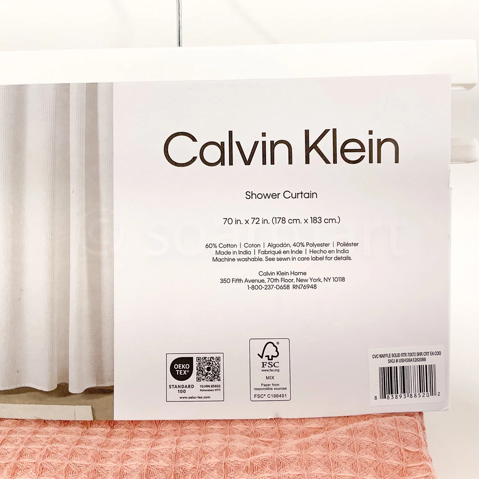 Calvin Klein 72 x 72 Pink Fabric Shower Curtain Luxurious New - Imagem 4 de 4