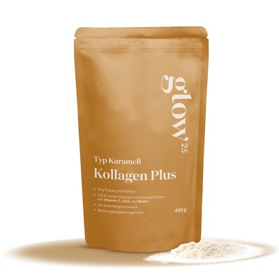Glow25  Collagen Plus Typ Karamell [450g] mit Vitamin C, Zink und Biotin