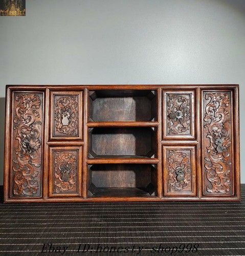 China palace dynasty huanghuali wood Carving bat Pattern statue box Jewelry Box - Picture 4 of 9