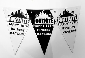 Personalised Game Fortnite Birthday Bunting Banner Black And