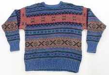 Rare Vintage EDDIE BAUER Fair Isle Pattern Knit Sweater 90s Made In USA Blue L