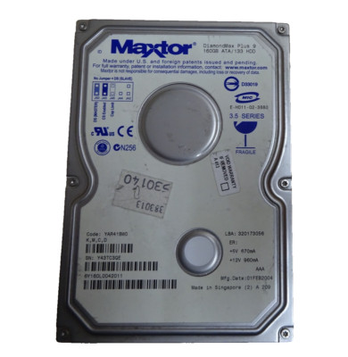 160 GB IDE MAXTOR DiamondMax Plus 9  S/N: Y43TC3QE 3,5 '' #FP4188