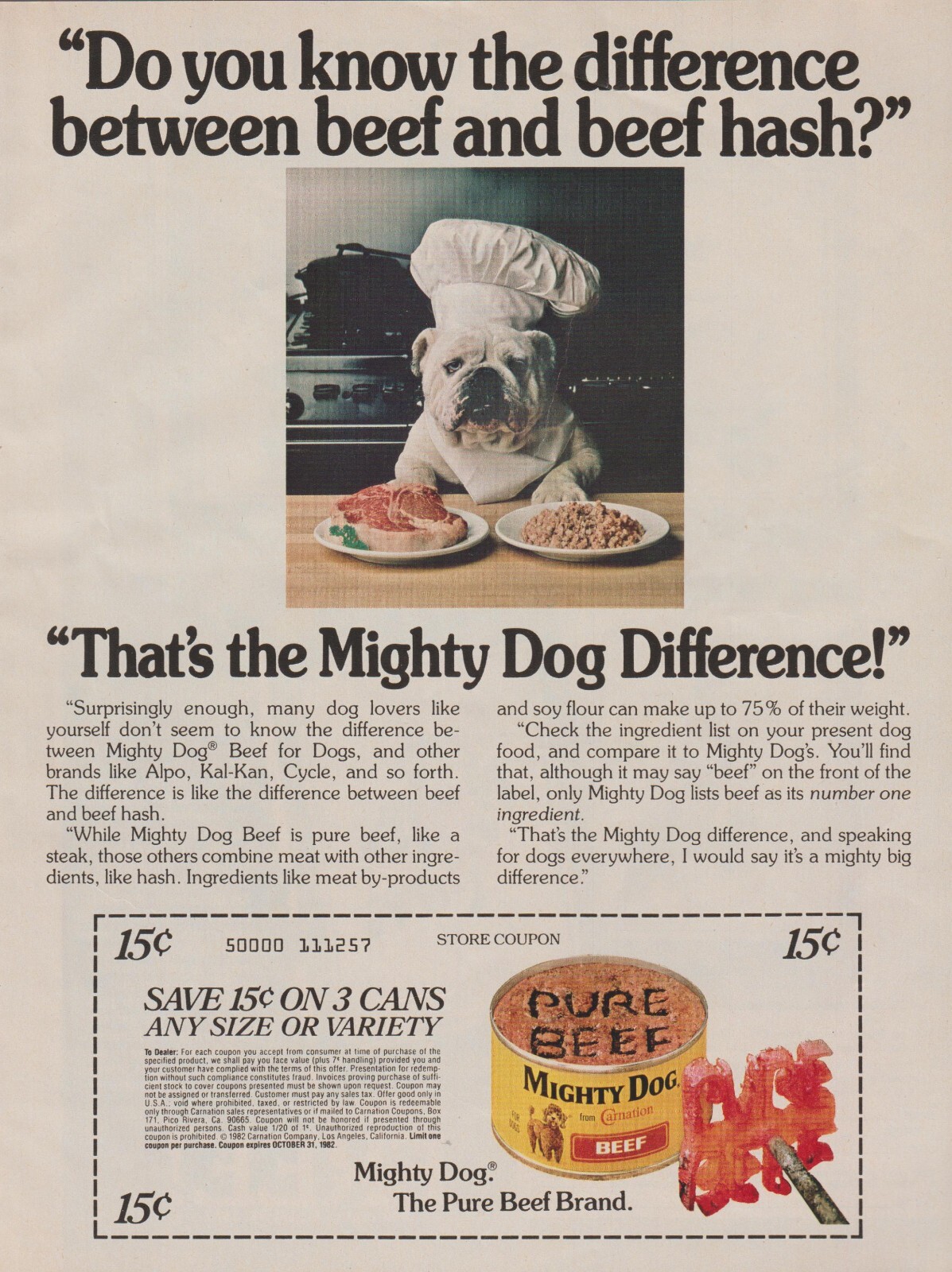 - Bulldog Wears Chef Hat - Steak On Plate - Print Ad Photo