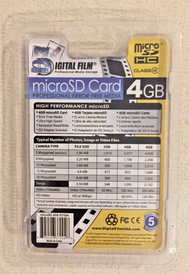 9 x Digital Film 37004 MicroSD Memory Card with SD adapter 4GB ULTRA HIGH SPEED - Image 3 of 3