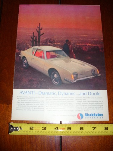 1963 STUDEBAKER AVANTI - ORIGINAL VINTAGE COLOR AD - Picture 2 of 2