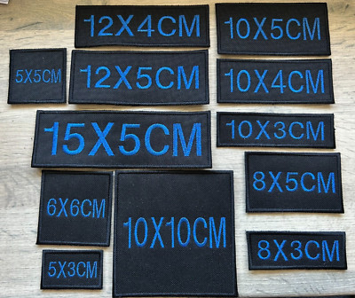 Metall BLAU Stickerei personalisiert Namensschilder Patches verschiedene Größen Haken hinten