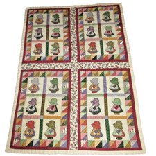Sun Bonnet Sue Little Quilt 43" x 30  Handmade Finished Lap Blanket Vintage