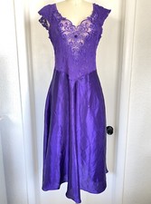 Vintage "Olga STYLE" Nightgown Gown Satin Lace Top Cinema Etoile Purple Lingerie