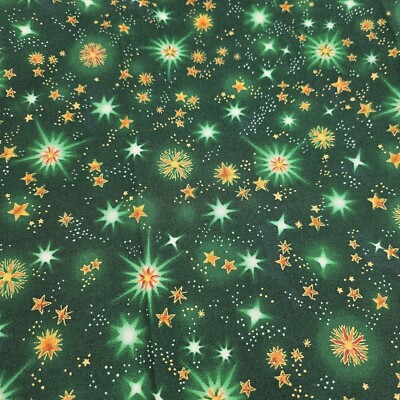 Robert Kaufman Star Fabric Gold Stars On Dark Green Background Approx. 1.5YDS