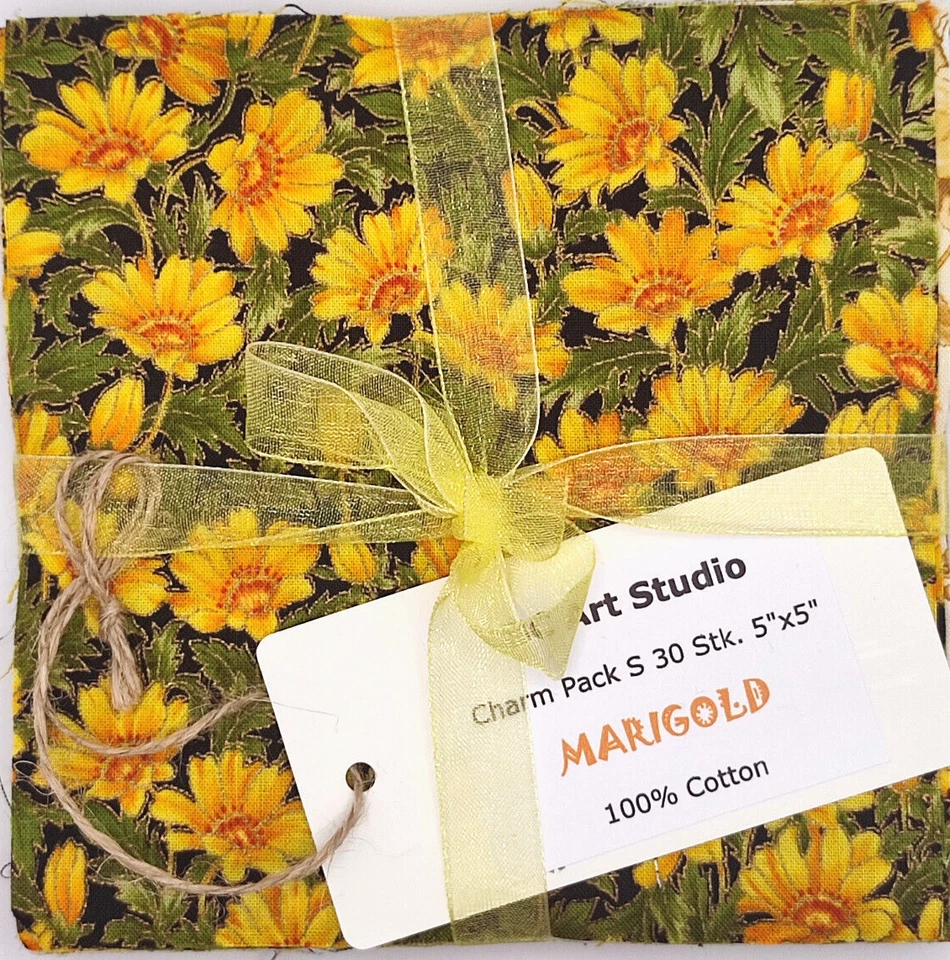 Patchworkstoff Moda Benartex Charm Pack 5inch 30Stk. Golddruck Marigold 12,7cm - Bild 2 von 4