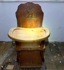 Vintage Wooden Baby High Chair with Tray  Footrest Brown High Chairs