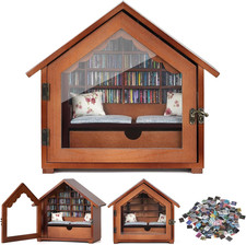 Anxiety Bookshelf, 300 Pcs Mini Books Anxiety Bookcase Mini Book Shelf  Wood