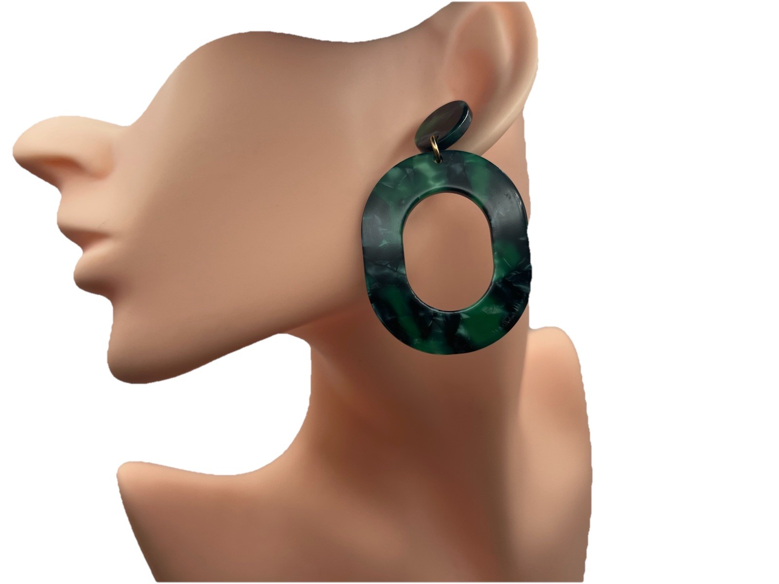 Large Tortoise Shell Effect Green/Black Acrylic/R… - image 10