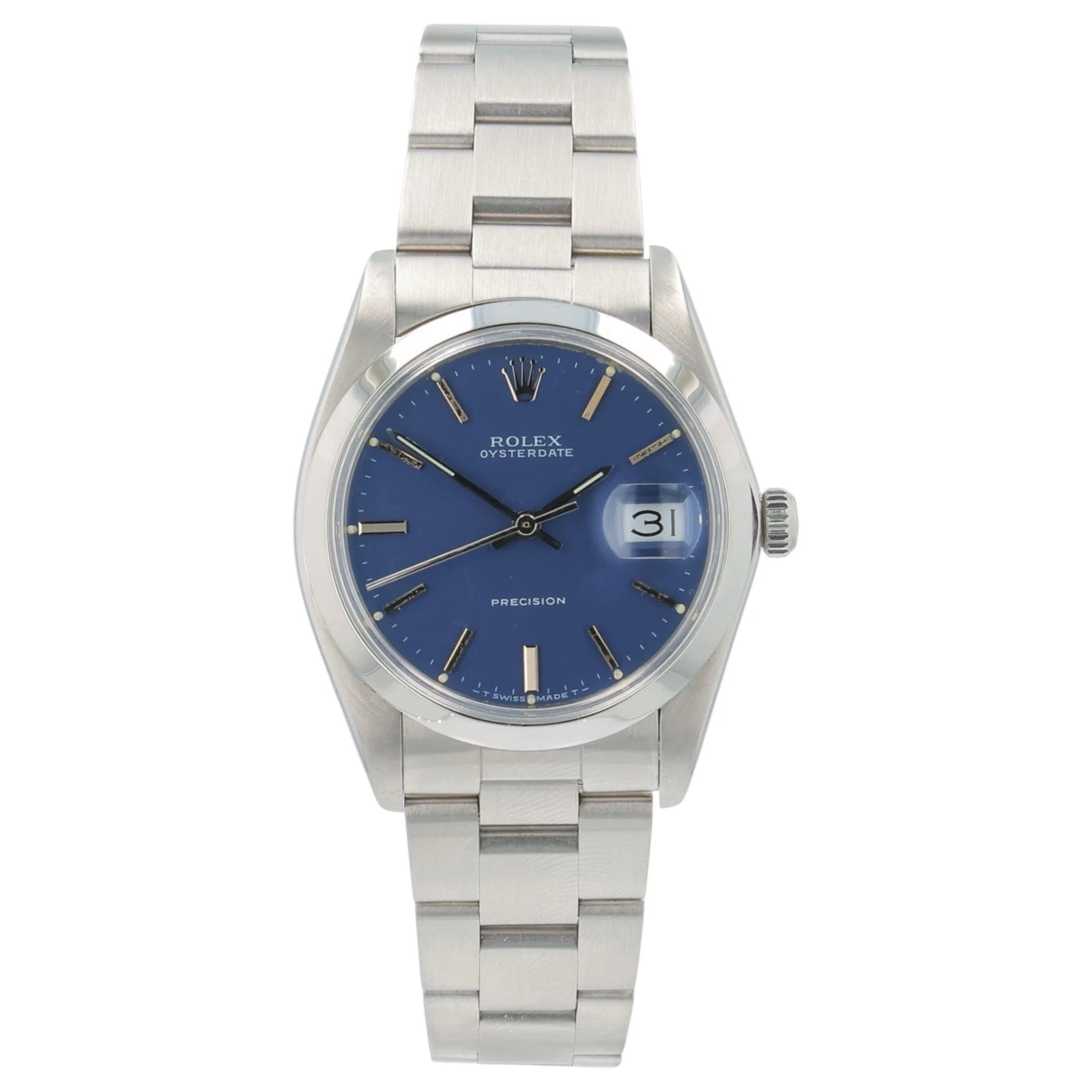 Rolex Oysterdate Precision Stainless Steel Blue Dial 34mm Manual Wind Mens 6694