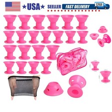 40 Pcs Pink Magic Hair Rollers Include 20pcs Large Silicone Curlers and 20pcs...