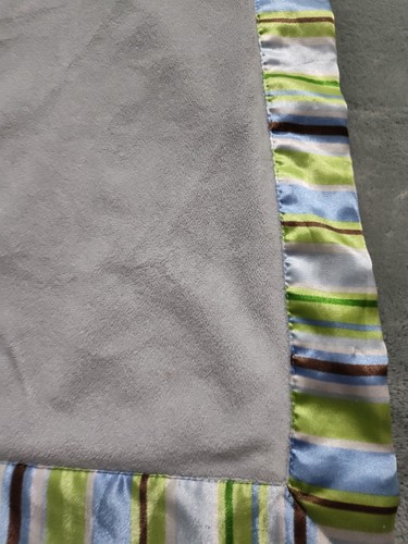 Carters Just One Year Blue Elephant Gray Giggle Blanket Satiny Striped Trim - Picture 3 of 9