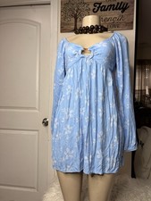 American Eagle Light Blue Floral Ring Front Mini Dress Long Sleeve Size S