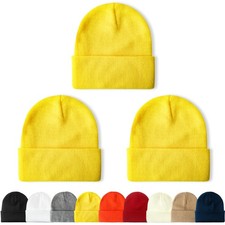 3-Pack Unisex Knit Beanie Hats Cuffed Winter Skull Caps for Men Women