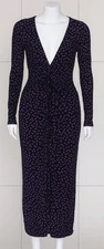 Zara womens small plunge neck dress evening cocktail polka dot purple viscose