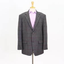 Tasso Elba 48R Gray Sport Coat Blazer Jacket Check 2-Button Wool Blend