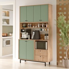 Mobile Cucina Dispensa Multiuso 120x36x205 Claudia Verde Salvia Ed Effetto Legno
