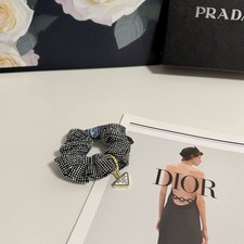 Black Rhinestone Scrunchie with Triangle Charm Soft Hair Tie Gift