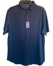 NWT Cremieux Men size L navy blue short sleeve button up shirt cotton